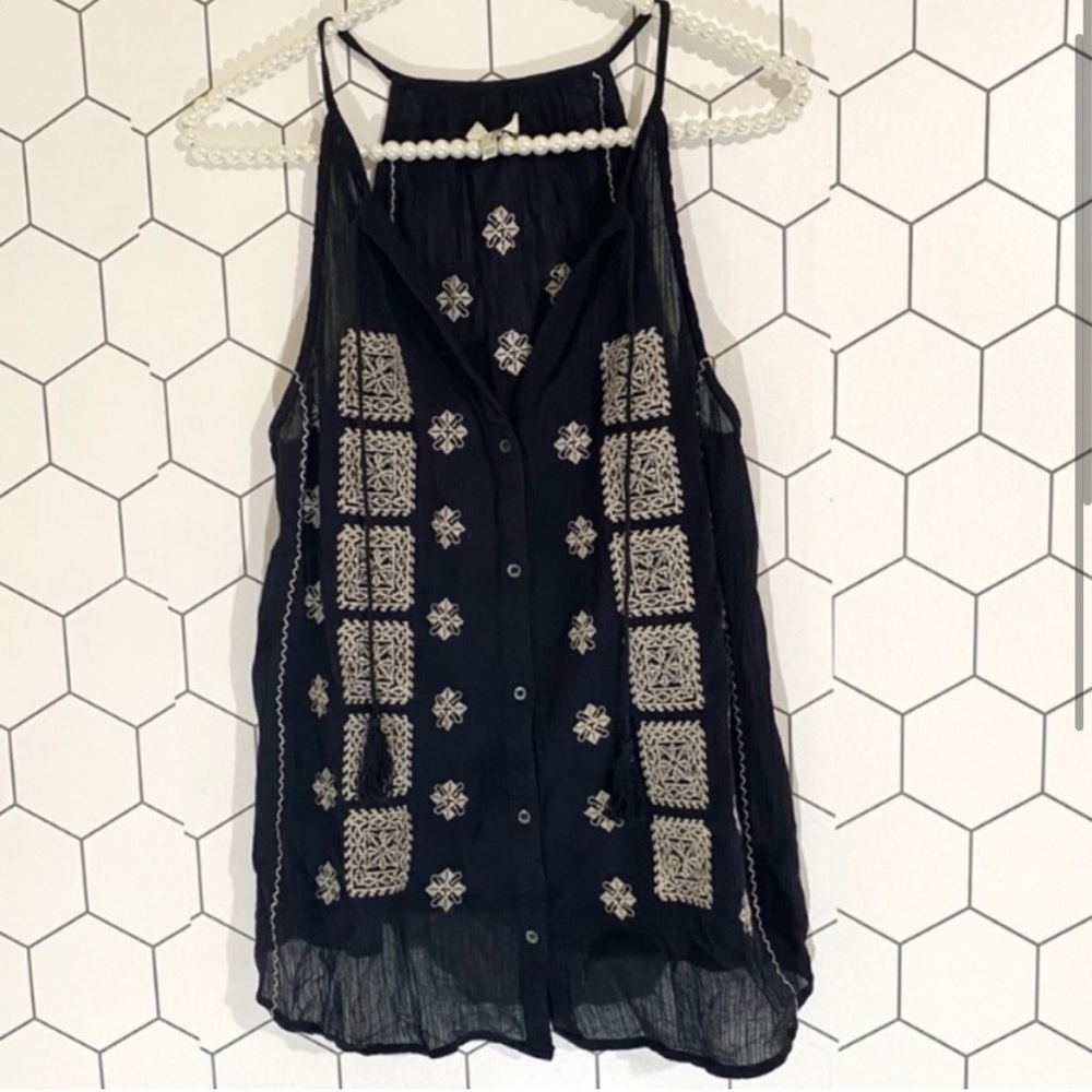 Joie Danielle Embroidered-Gauze Black Sleeveless Top SIZE SMALL - Picture 2 of 5